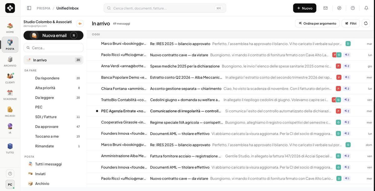 La posta di Mastro: PEC ed email di uno studio commercialista già smistate per cliente e per priorità